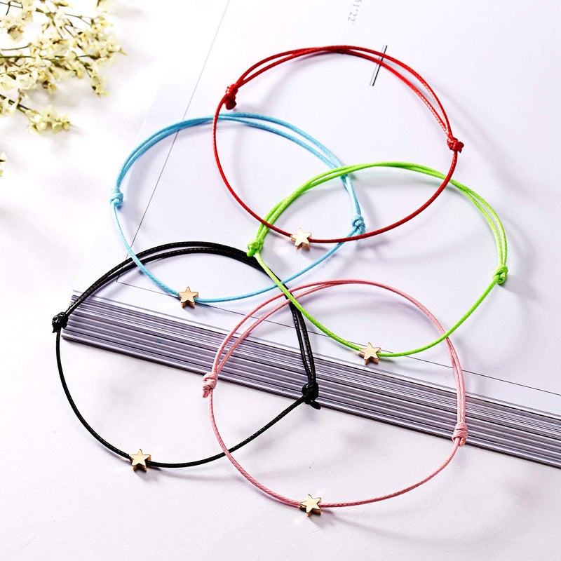 HUNO Simple Adjustable Braided Heart Shaped Bracelet with Wish Cards Star Wrap Wristband Bangle for Women Friendship Jewelry 5Pcs/Pack-Star - Image 3